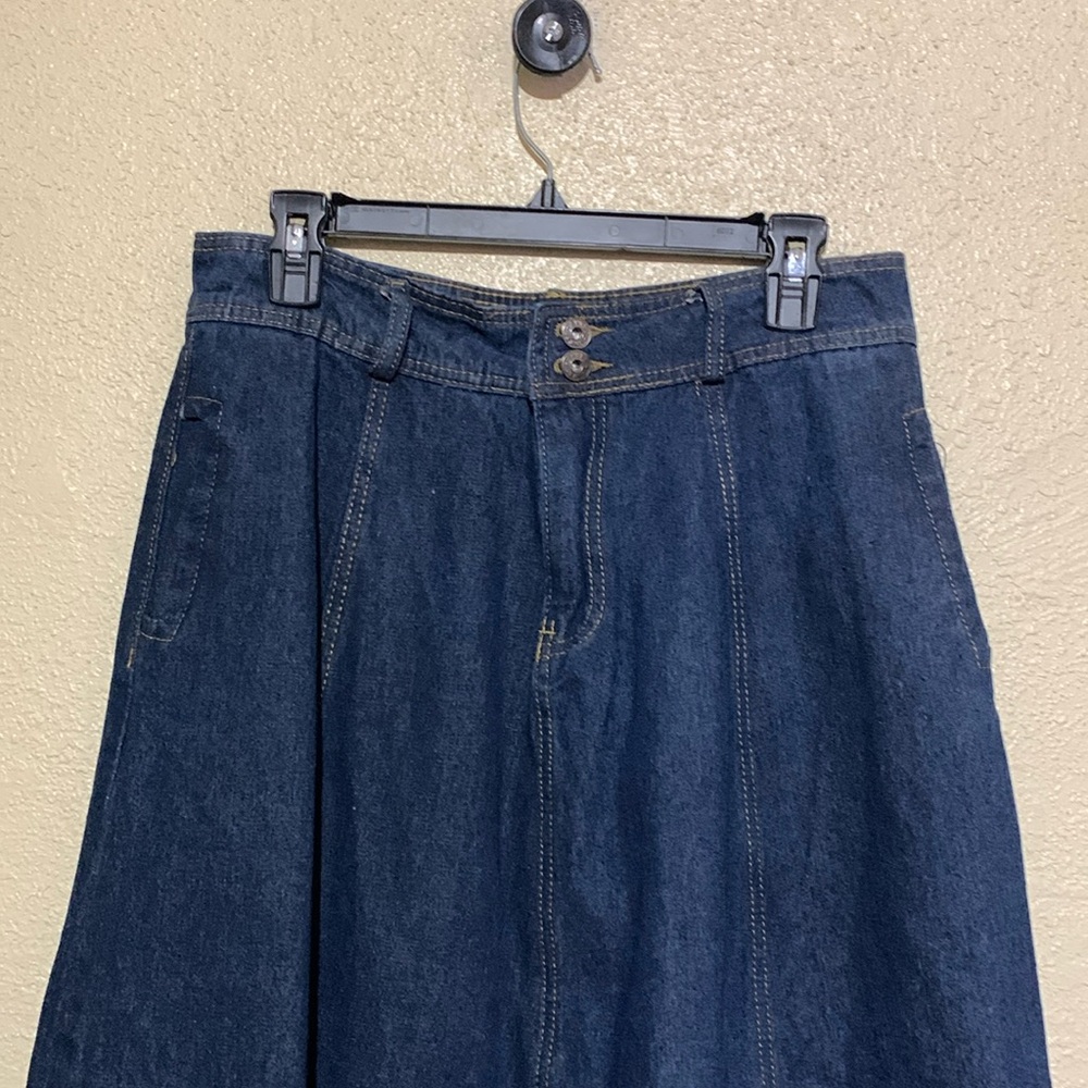 Tanming Long Midi Jean Skirt L Blue A-Line Full Front Zipper with Buttons Cotton - Picture 3 of 14